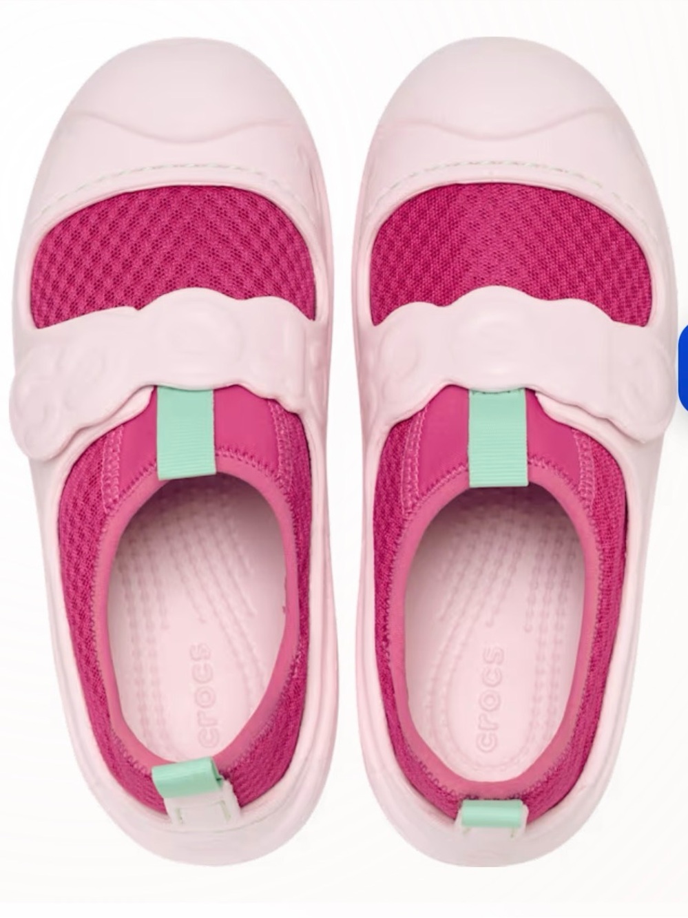 CROCS Girls' Pink & Hot Pink Mary Jane Sneakers with Mint Pull Tabs